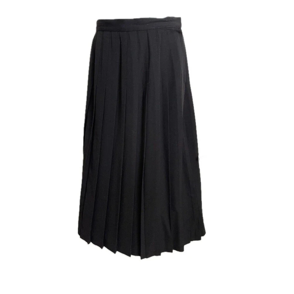 Vintage Austin Reed Petite 100% Wool Pleated Skirt Black Size 12 High Rise USA